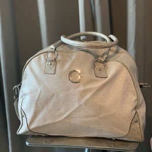 Gray Canvas/Ostrich Trimmed Guess Carry On Tote